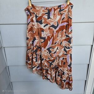 Nine West Floral Asymmetrical Skirt in Orange and Blue